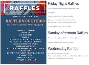 Moree Services Club: Sunday Raffles